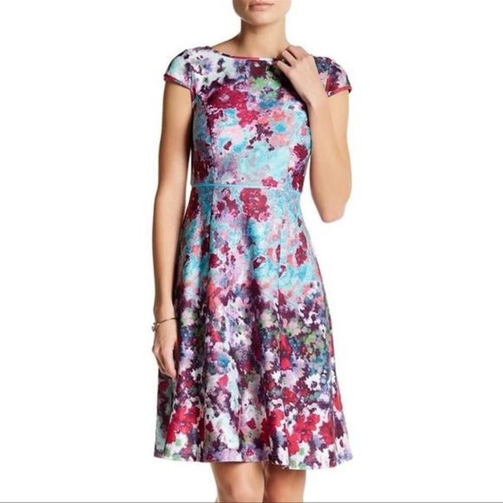 Adrianna Papell Multicolor Floral Midi Dress